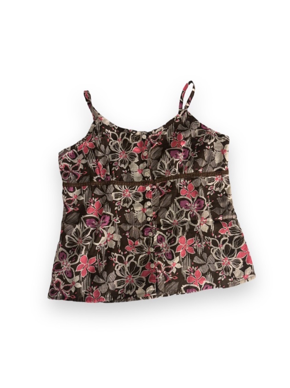 Vintage Y2K Eddie Bauer Brown/Pink/White Floral Tank Top